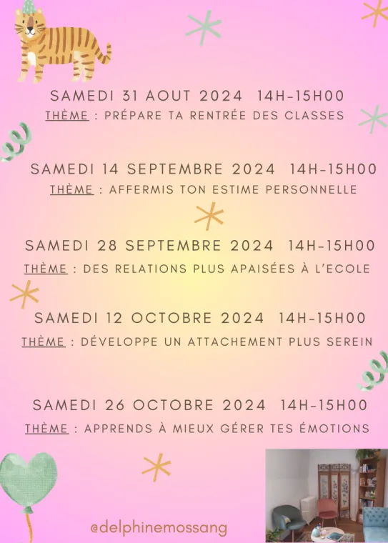 Les thèmes des ateliers créatifs et thérapeutiques pour les enfants et adolescents août-octobre 2024 à Versailles, Versailles, Delphine Mossang