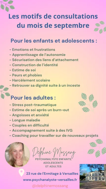 Psychothérapie de soutien pour enfants, adolescents et adultes proche de Paris 16ème, Versailles, Delphine Mossang