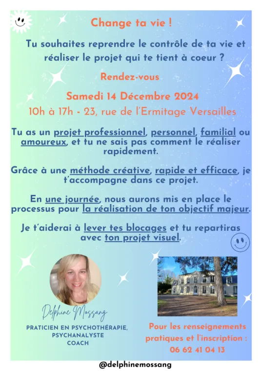 Session de coaching créatif pour atteindre rapidement vos projets et objectifs de vie proche de Neuilly-sur-Seine, Versailles, Delphine Mossang